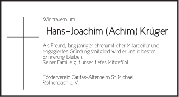 Traueranzeige von Hans-Joachim Krüger von Pegnitz-Zeitung